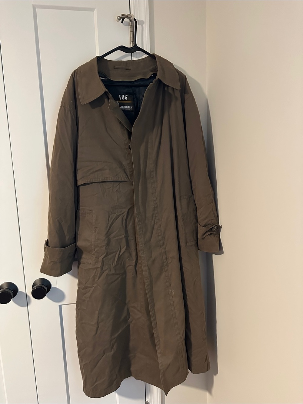 London Fog Olive Trench Coat with Fold Collar